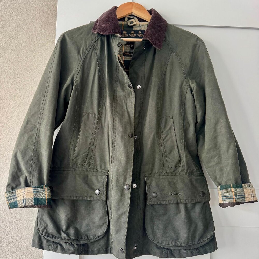 Women's BARBOUR Sage Beadnell Waxed Jacket, Size 6